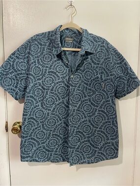 Eddie Bauer Blue Patterned Short-Sleeve Polo Shirt